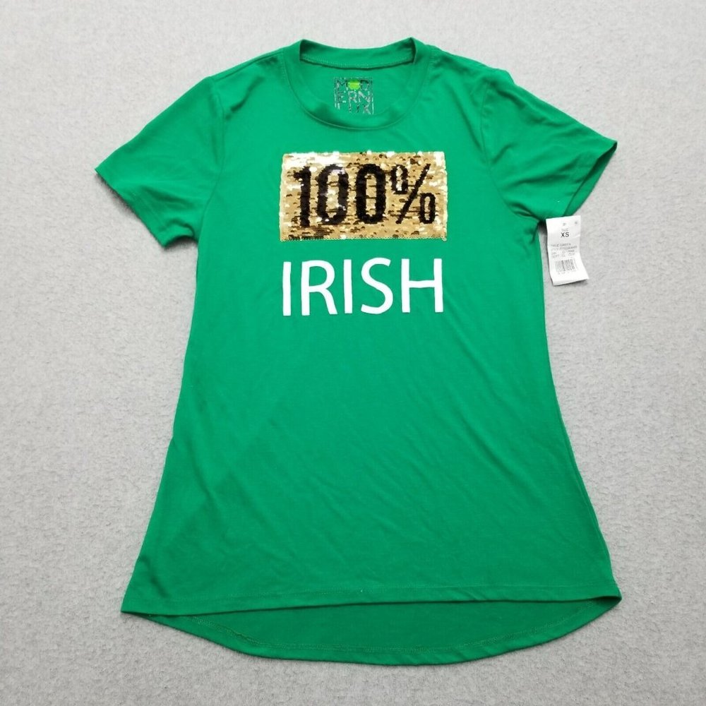 Modern Lux Shirt Womens XS Green Round Neck‎ Short Sleeve 100% Irish